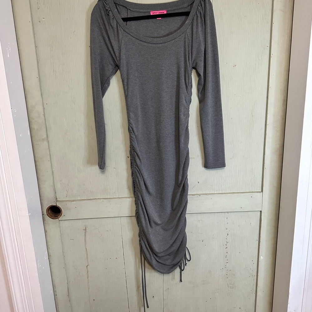Betsey Johnson Gray Ruched Long Sleeve Bodycon Dress